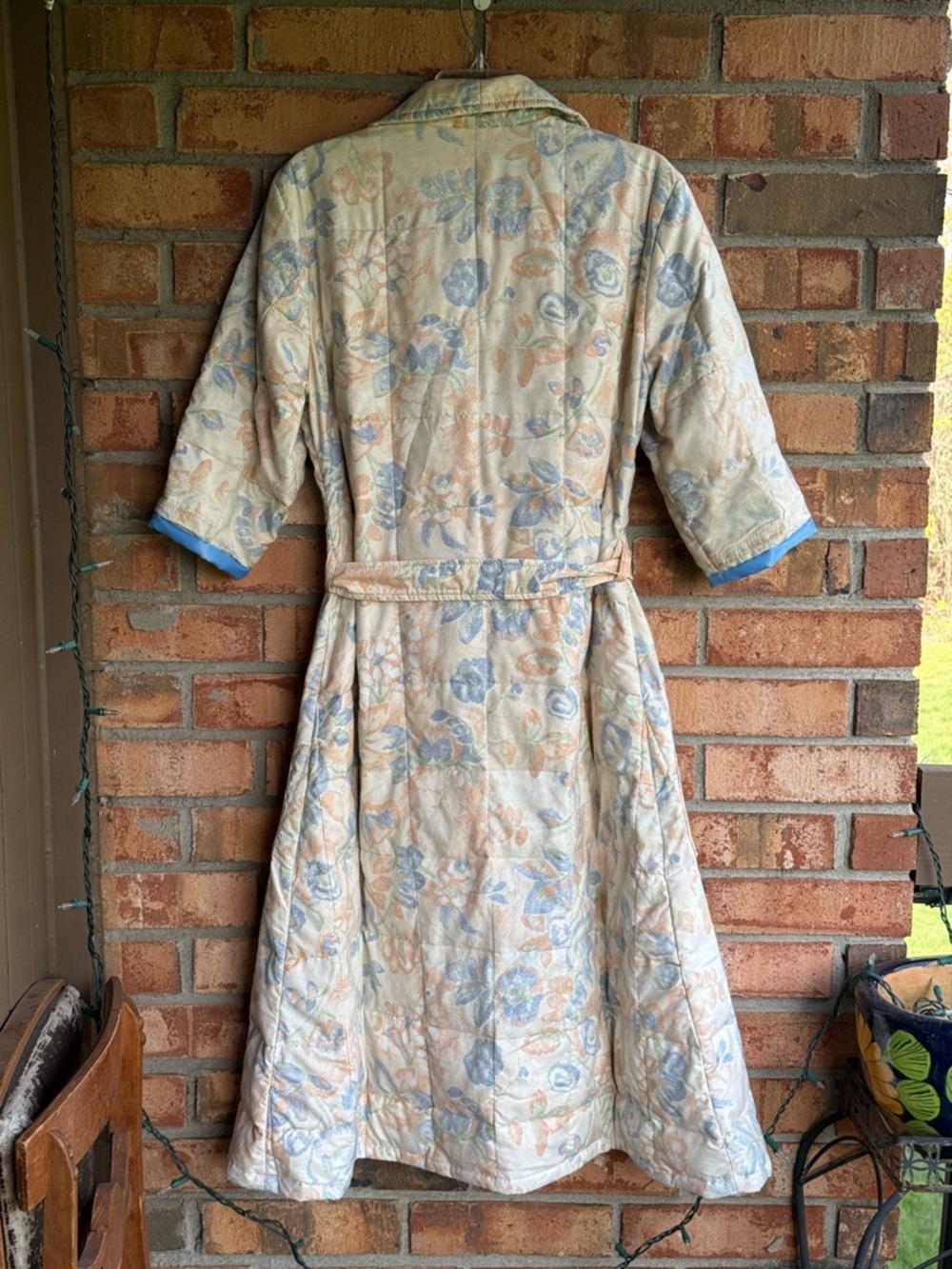 Vintage Eddie Bauer Goose Down Floral Print Full Length Quilted House Coat Robe - Picture 5 of 9